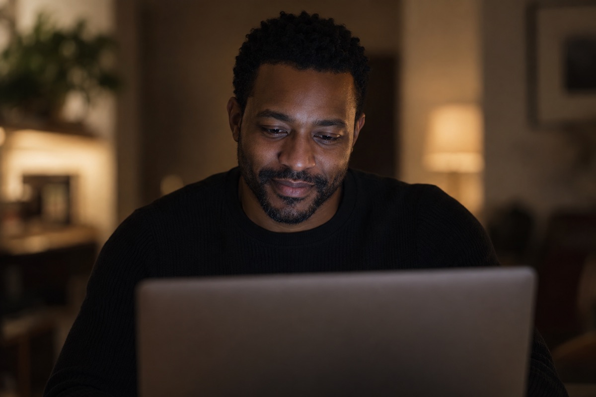 Product manager working at a laptop.